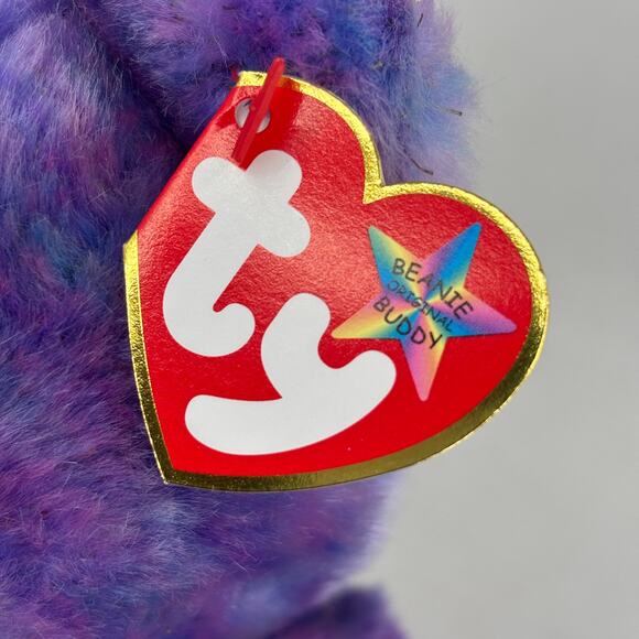 Ty Beanie Buddies Clubby IV Bear Purple Blue Tie Dye 2001 Vintage 14 Inch - Picture 9 of 12